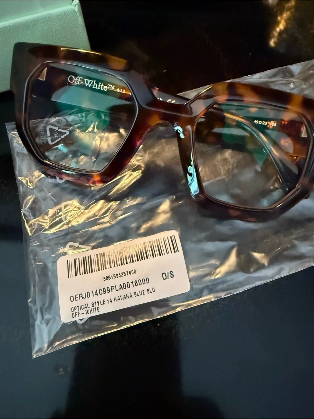 Off-White Eyeglasses Style 14 Havana Blue Blocking Tortoise with COA
